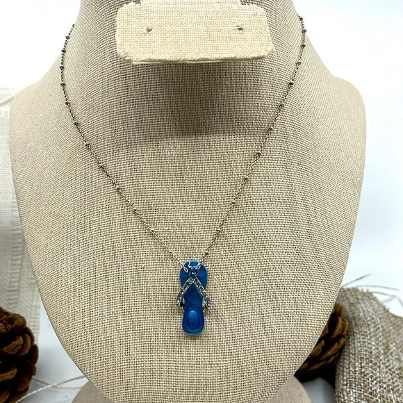 Jewelry - 🏖️ Vintage Italy 925 Sterling Silver Blue Flip Flop Pendant Necklace
